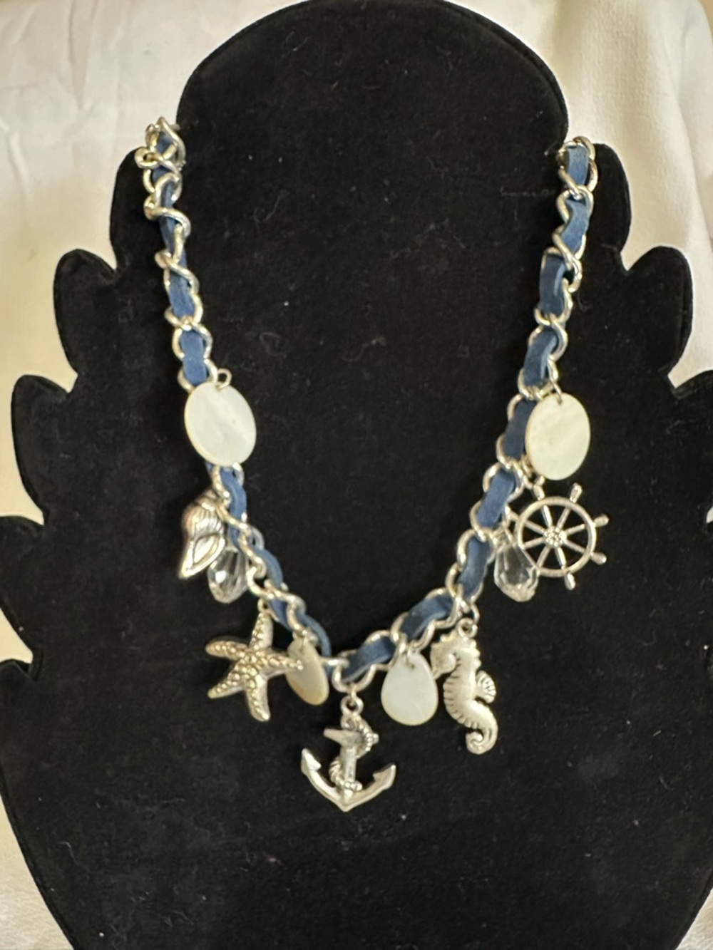 Nautical Statement Charm Blue and Silver Pendant Necklace - 16”